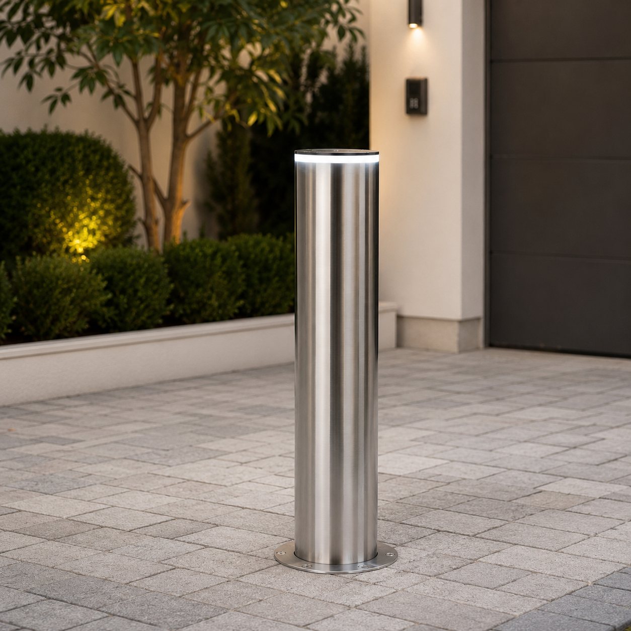 A driveway entrance where the bollard fits