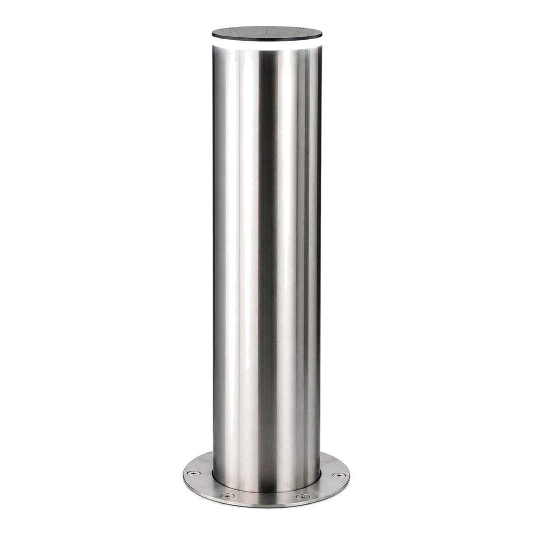 A RiseGuard stainless-steel bollard rising